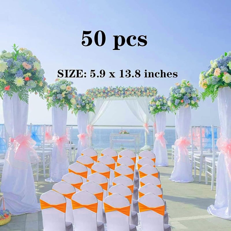 Aulufft 50 PCS Spandex Chair Sashes Bows Bands Slider Sashes Plain Bow Elastic Bands Ties Without Buckle for Wedding Graduation Banquet Events Decoration - Image 2